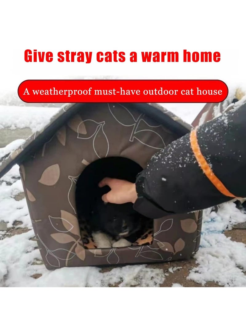 jaexest بيت قطط خارجي مقاوم للعوامل الجوية، مأوى حيوانات أليفة صغير معزول ودافئ للقطط الضالة والبرية، منزل للقطط بستارة شفافة مقاومة للرياح (تصميم ريفي أنيق) - Image 2